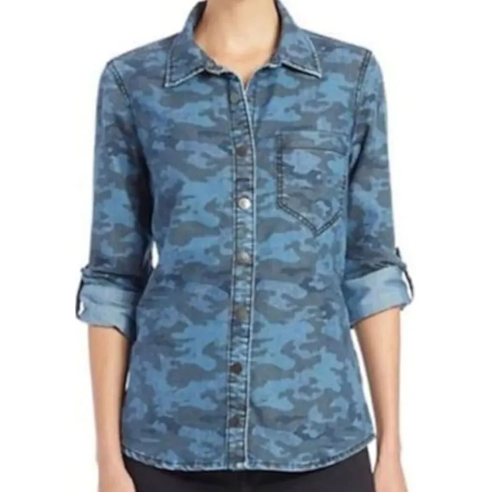Blank NYC camo snap front denim shacket button down xs